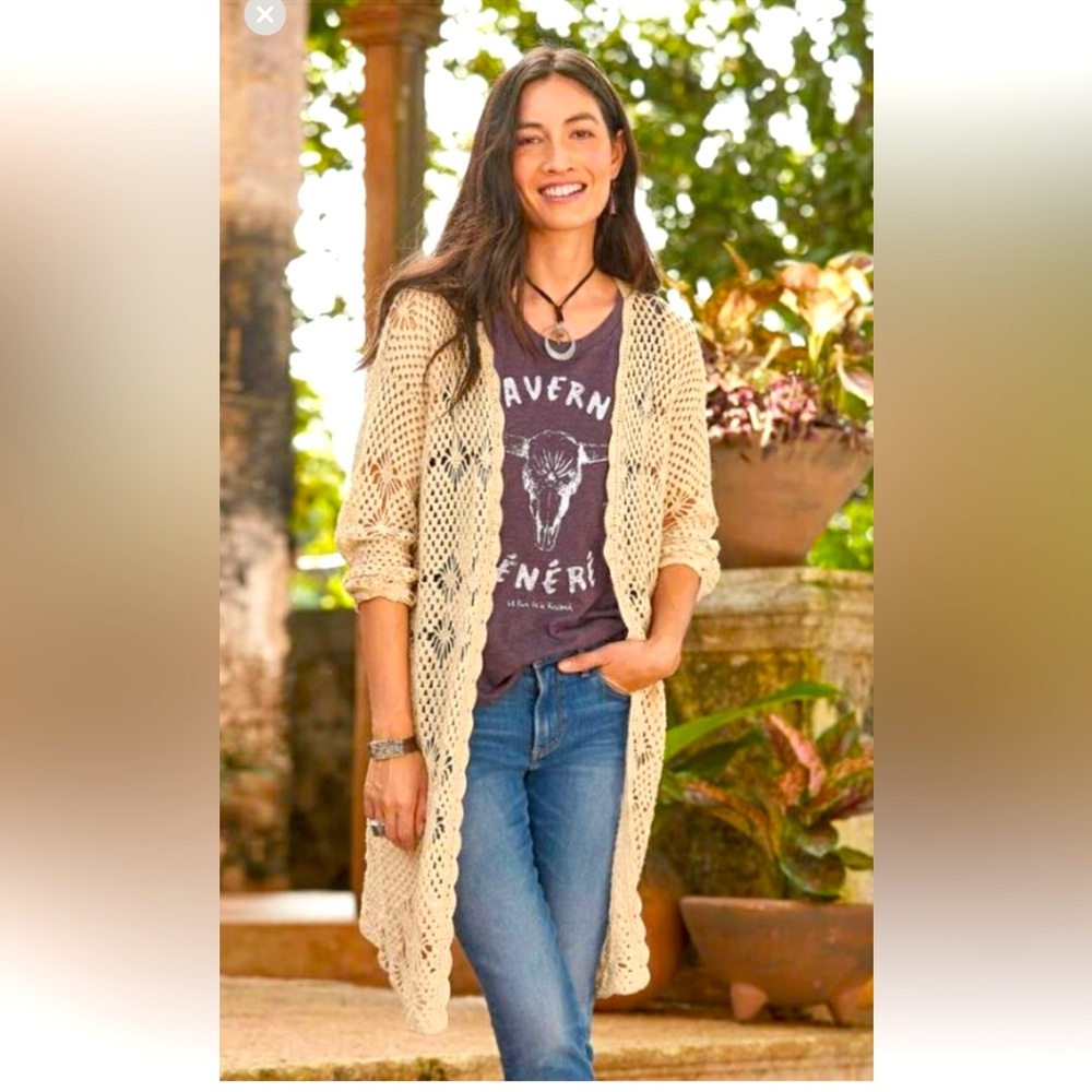 Sundance Aria Cardigan Crochet Lightweight 100% Cotton Size Petite XXS